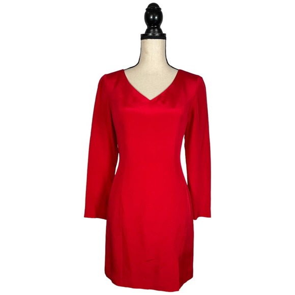Hugo Buscati Collection Red 100% Silk V-Neck Dress       Size: 4 - Picture 1 of 4